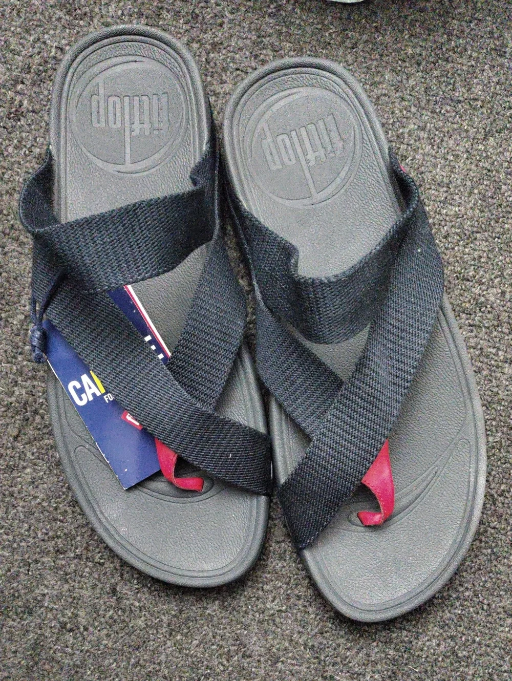 Fitflop Men’s Black Sandals with Red Toe Accent